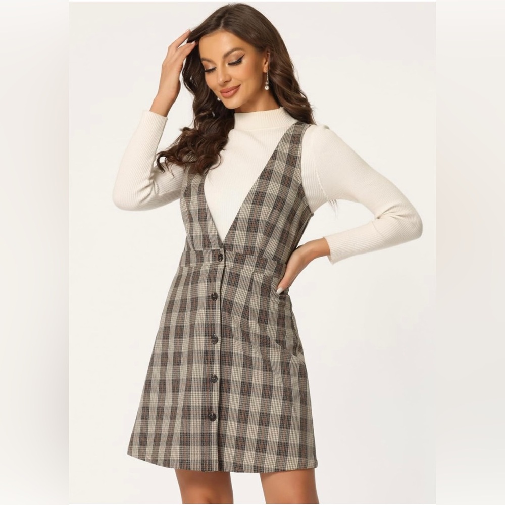 A-line Plaid Overall Dress